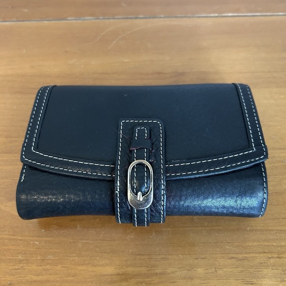 Omnia Crystal Black Leather‎ Trifold Wallet Snap Closure - Picture 1 of 9